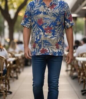 Caribbean Silk Blend Button Up Shirt Men's Size Medium Short Sleeve